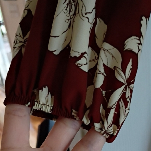 Peach Love California Burgundy/Brown Floral Dress, L - Picture 4 of 8
